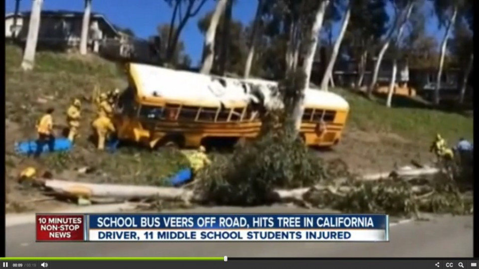 11 ранени ученици при сблъсък на автобус в Калифорния | StandartNews.com